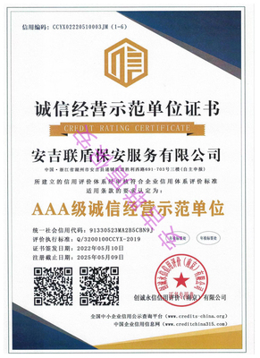 诚信经营示范单位证书